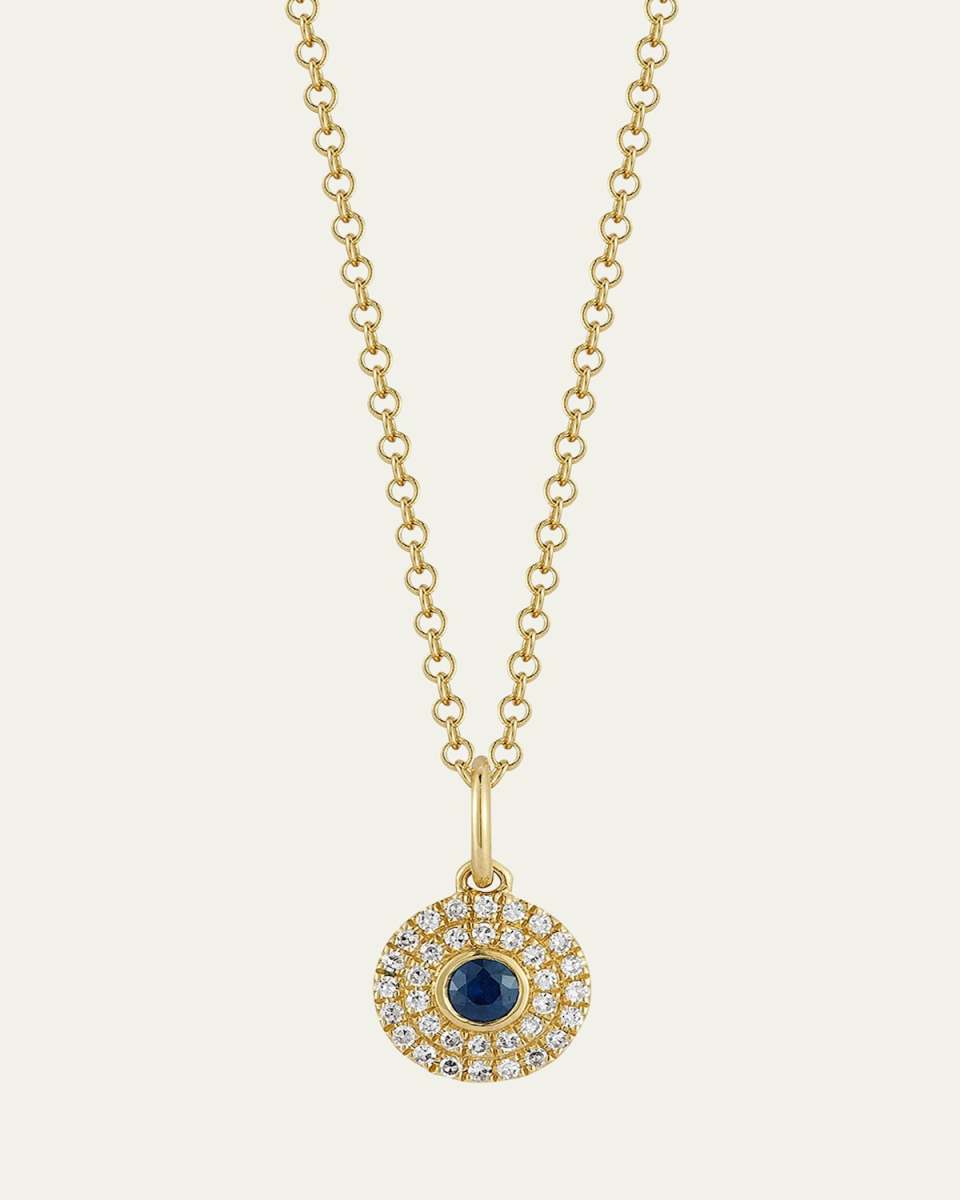 14K Yellow Gold Diamond and Sapphire Round Pendant Necklace